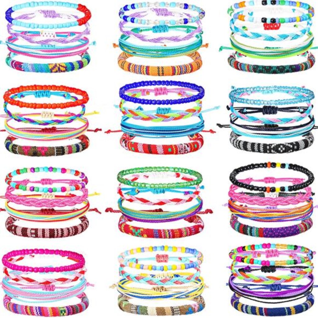 48 Pieces Handmade Friendship Ankle Bracelets Adjustable Woven Braided